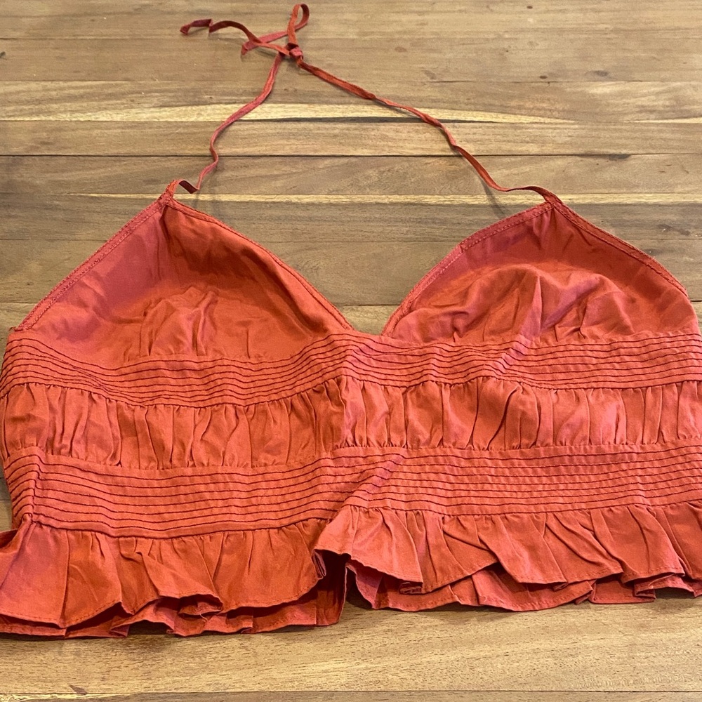 Max Studio Vibrant Red Ruffle Crop Top